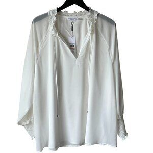 Calvin Klein Plus Size Cream Collar Tie-Neck Blouse, 2X
